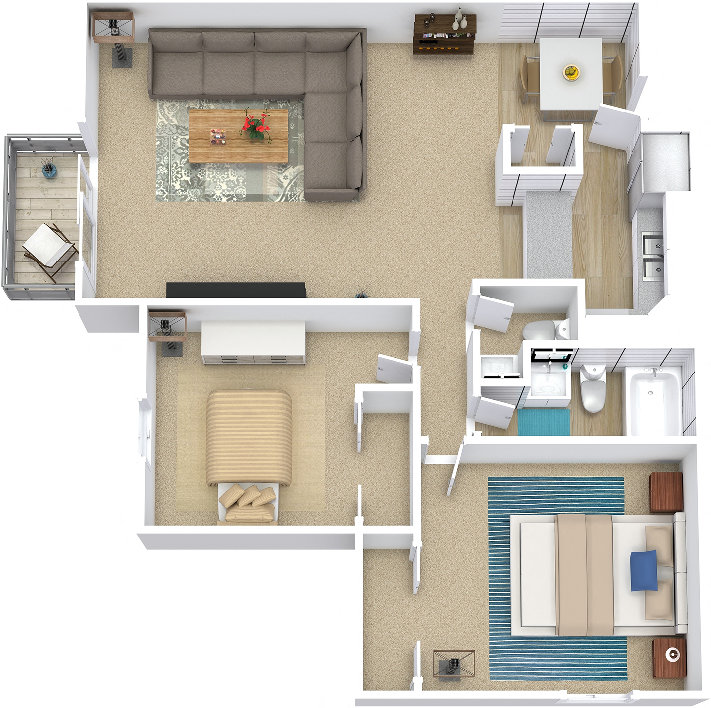 Floor plan for 2 beds, 1.5 baths, 870 sqft
